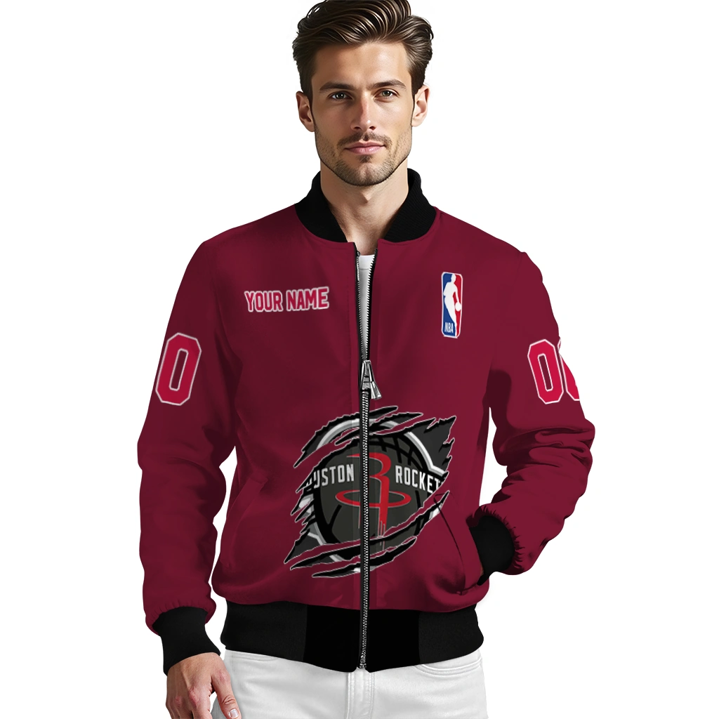 custom houston rockets claw slash red bomber jacket high quality custom houston rockets claw slash red bomber jacket high quality