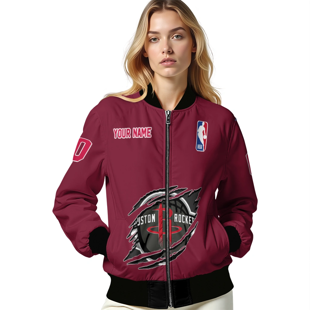 custom houston rockets claw slash red bomber jacket latest model custom houston rockets claw slash red bomber jacket latest model