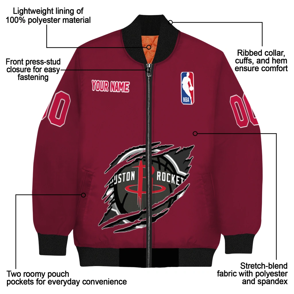 custom houston rockets claw slash red bomber jacket new arrival custom houston rockets claw slash red bomber jacket new arrival