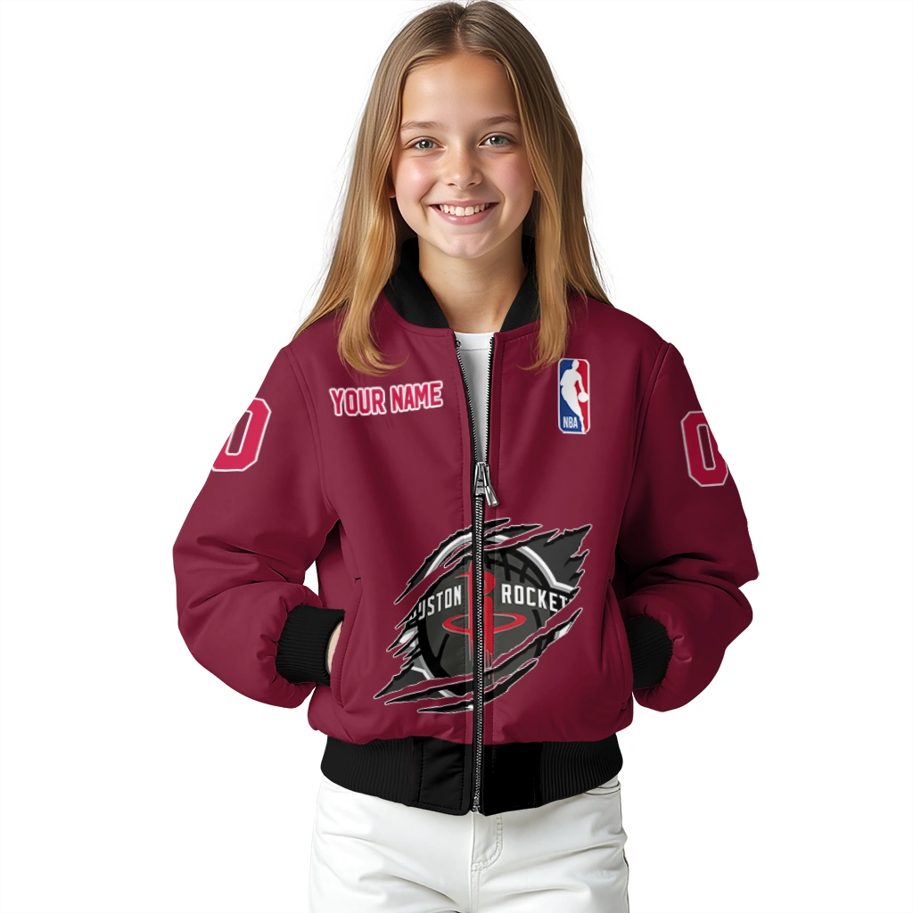 custom houston rockets claw slash red bomber jacket top rated custom houston rockets claw slash red bomber jacket top rated