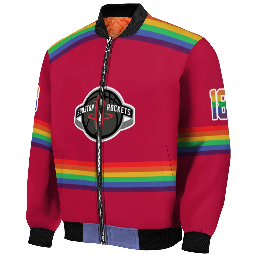 custom houston rockets rainbow jersey number red bomber jacket fashion forward custom houston rockets rainbow jersey number red bomber jacket fashion forward