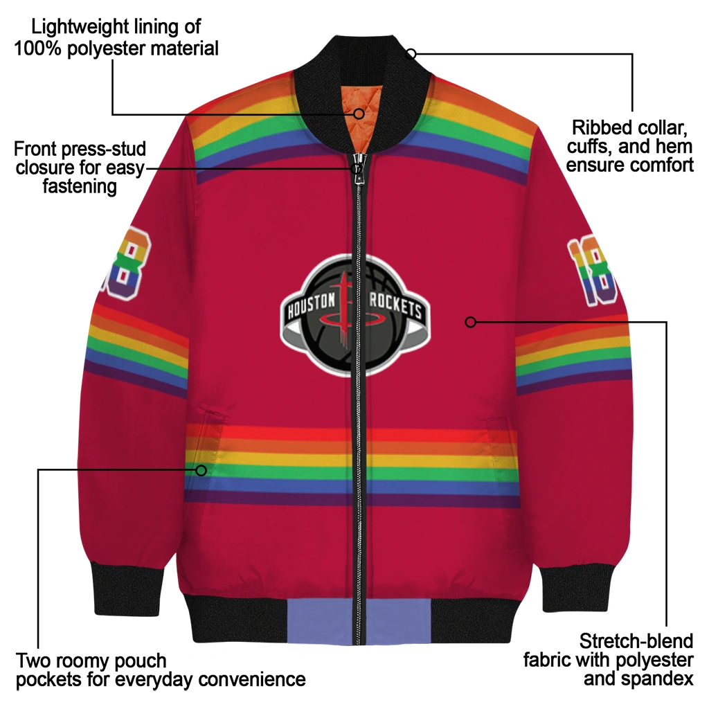 custom houston rockets rainbow jersey number red bomber jacket new arrival custom houston rockets rainbow jersey number red bomber jacket new arrival
