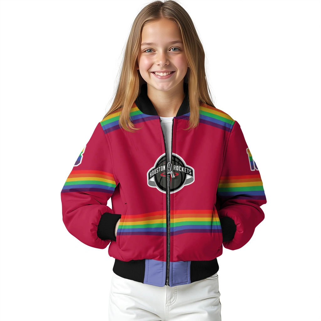 custom houston rockets rainbow jersey number red bomber jacket top rated custom houston rockets rainbow jersey number red bomber jacket top rated