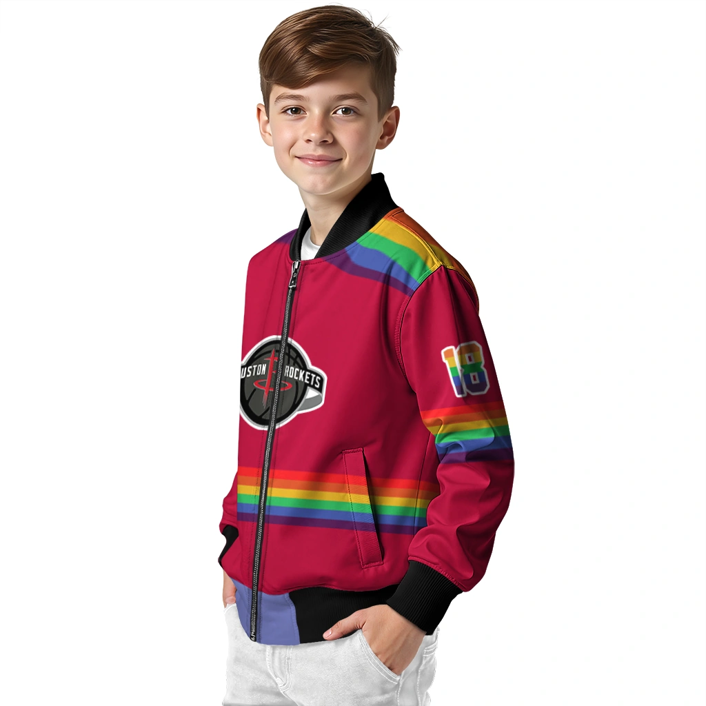 custom houston rockets rainbow jersey number red bomber jacket trendy custom houston rockets rainbow jersey number red bomber jacket trendy