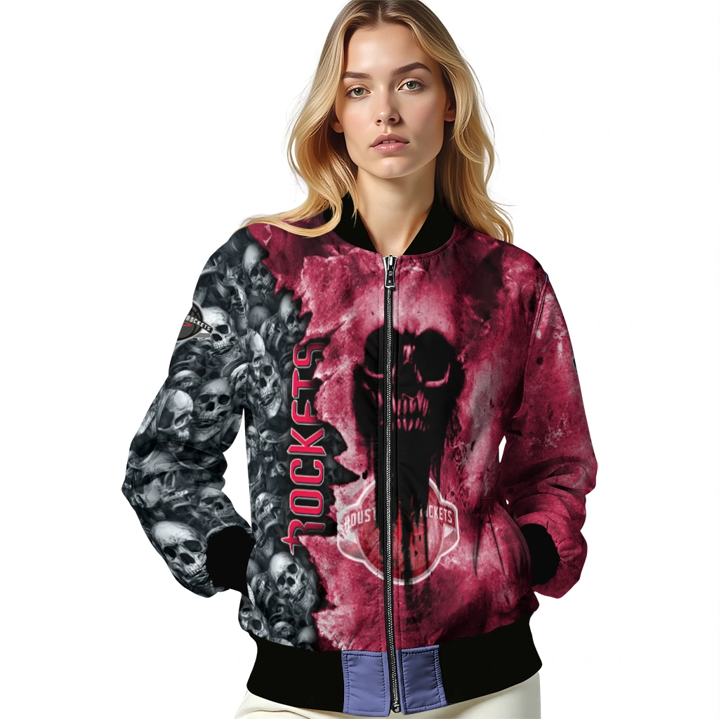 custom houston rockets skull cluster red bomber jacket latest model custom houston rockets skull cluster red bomber jacket latest model