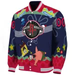 custom houston rockets spongebob playtime red blue varsity jacket best selling
