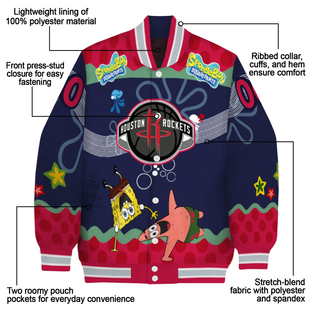 custom houston rockets spongebob playtime red blue varsity jacket new arrival custom houston rockets spongebob playtime red blue varsity jacket new arrival