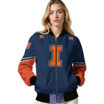 custom illinois fighting illini chevron style blue bomber jacket best selling