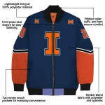 custom illinois fighting illini chevron style blue bomber jacket best selling