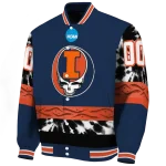 custom illinois fighting illini circle skull blue black varsity jacket best selling