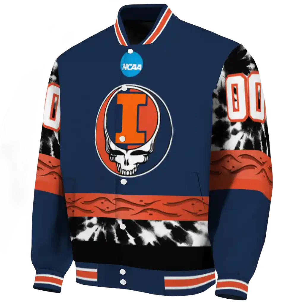 custom illinois fighting illini circle skull blue black varsity jacket best selling custom illinois fighting illini circle skull blue black varsity jacket best selling