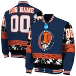 custom illinois fighting illini circle skull blue black varsity jacket best selling