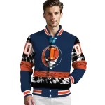 custom illinois fighting illini circle skull blue black varsity jacket best selling