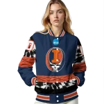custom illinois fighting illini circle skull blue black varsity jacket best selling