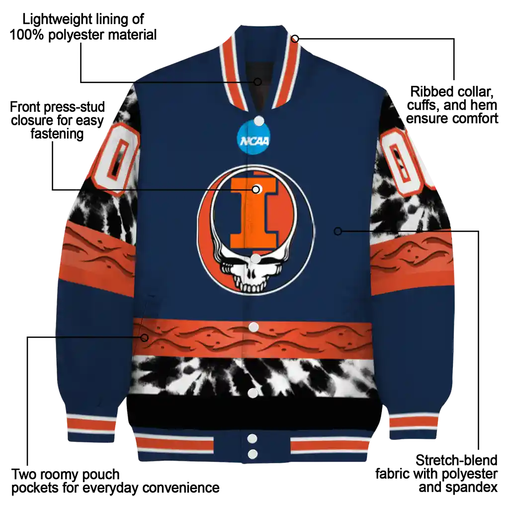 custom illinois fighting illini circle skull blue black varsity jacket new arrival custom illinois fighting illini circle skull blue black varsity jacket new arrival