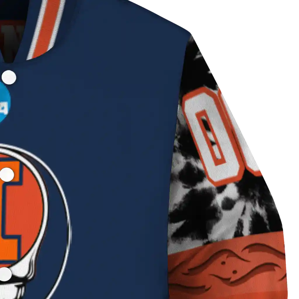 custom illinois fighting illini circle skull blue black varsity jacket premium grade custom illinois fighting illini circle skull blue black varsity jacket premium grade