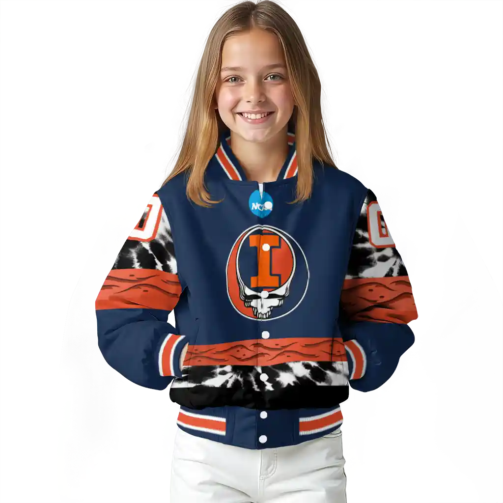 custom illinois fighting illini circle skull blue black varsity jacket top rated custom illinois fighting illini circle skull blue black varsity jacket top rated
