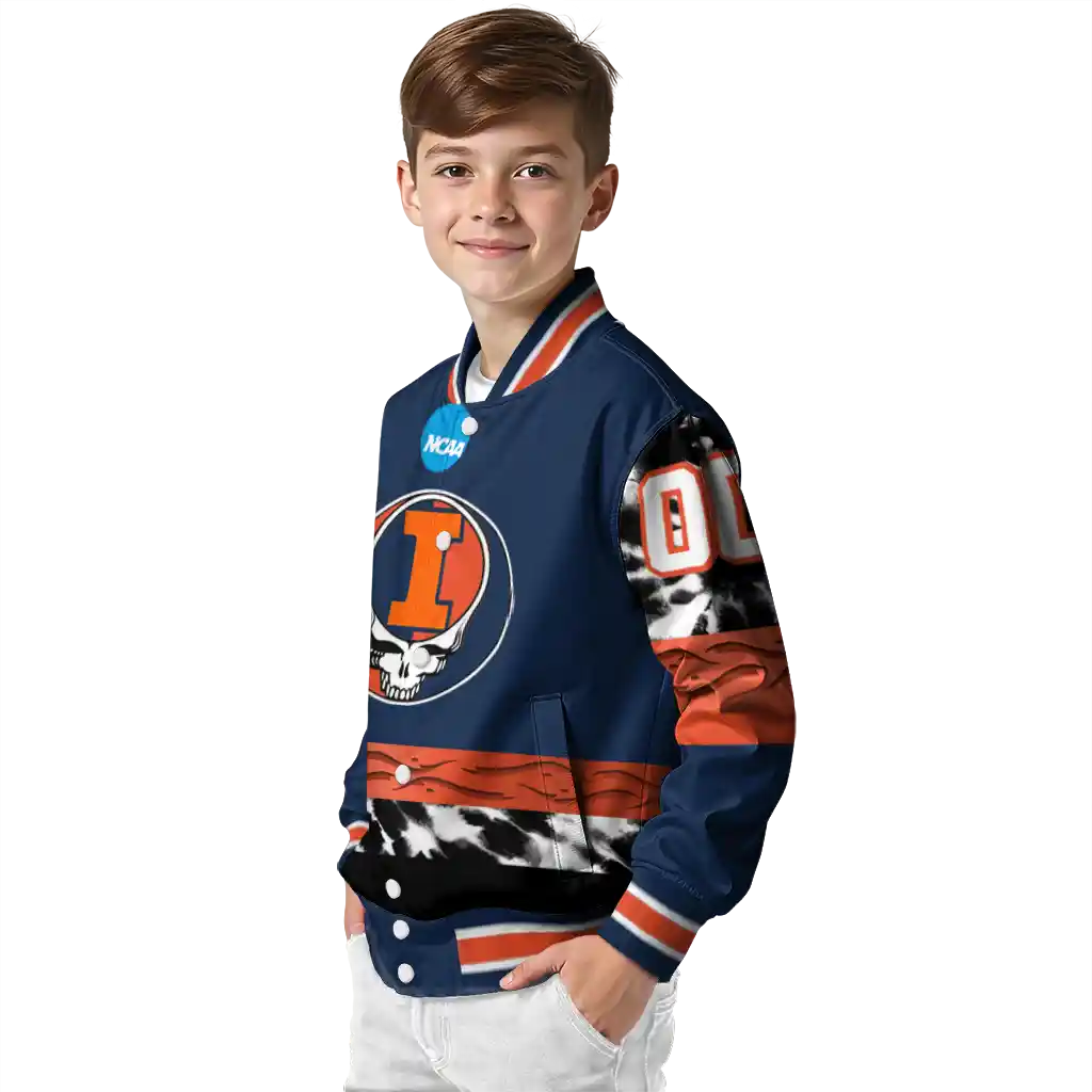 custom illinois fighting illini circle skull blue black varsity jacket trendy custom illinois fighting illini circle skull blue black varsity jacket trendy