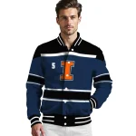 custom illinois fighting illini stripe statement blue black varsity jacket best selling