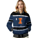 custom illinois fighting illini stripe statement blue black varsity jacket best selling