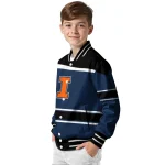 custom illinois fighting illini stripe statement blue black varsity jacket best selling