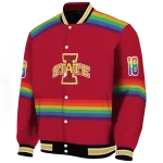 custom iowa state cyclones rainbow jersey number red varsity jacket best selling