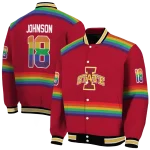 custom iowa state cyclones rainbow jersey number red varsity jacket best selling