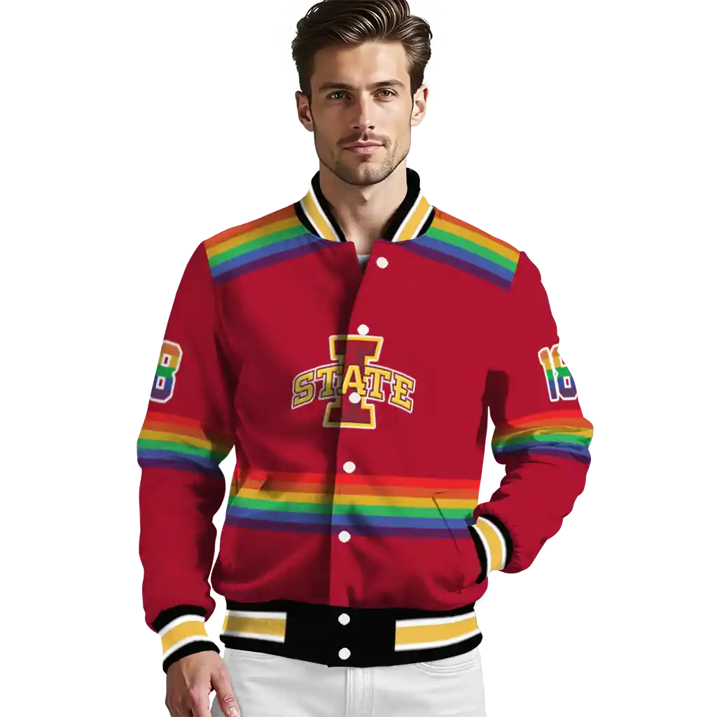 custom iowa state cyclones rainbow jersey number red varsity jacket high quality custom iowa state cyclones rainbow jersey number red varsity jacket high quality