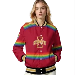custom iowa state cyclones rainbow jersey number red varsity jacket best selling