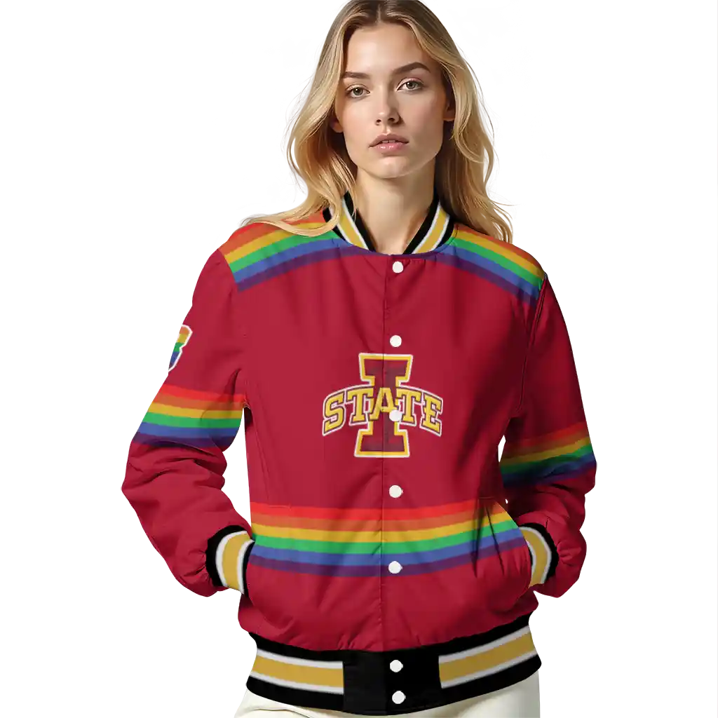 custom iowa state cyclones rainbow jersey number red varsity jacket latest model custom iowa state cyclones rainbow jersey number red varsity jacket latest model