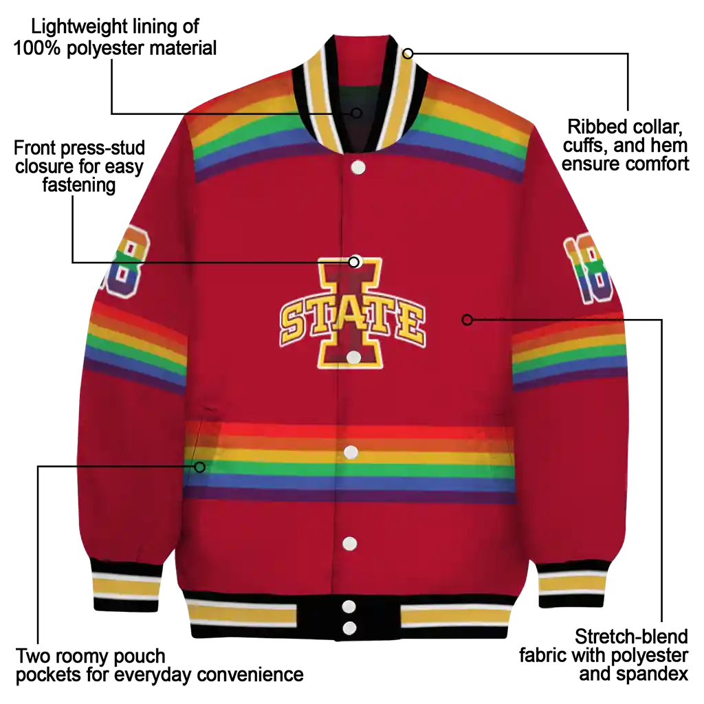 custom iowa state cyclones rainbow jersey number red varsity jacket new arrival custom iowa state cyclones rainbow jersey number red varsity jacket new arrival