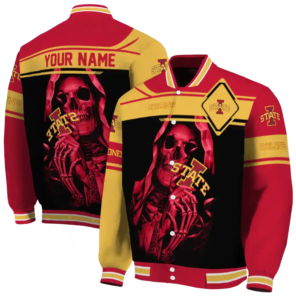 custom iowa state cyclones reaper hands red black varsity jacket fashion forward custom iowa state cyclones reaper hands red black varsity jacket fashion forward
