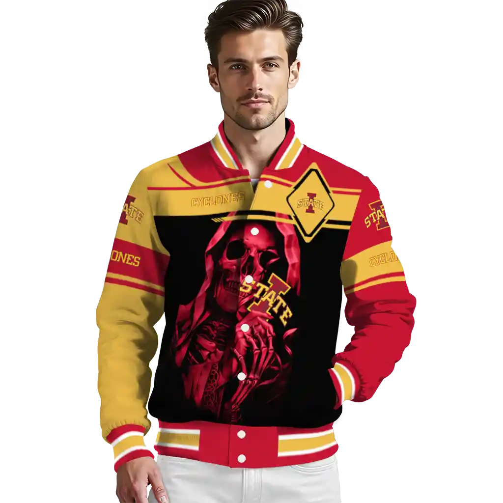 custom iowa state cyclones reaper hands red black varsity jacket high quality custom iowa state cyclones reaper hands red black varsity jacket high quality