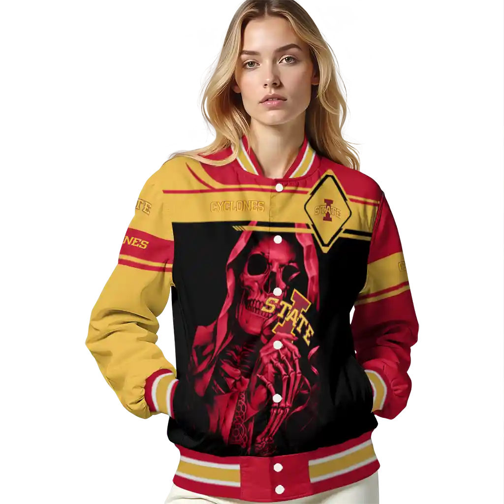 custom iowa state cyclones reaper hands red black varsity jacket latest model custom iowa state cyclones reaper hands red black varsity jacket latest model