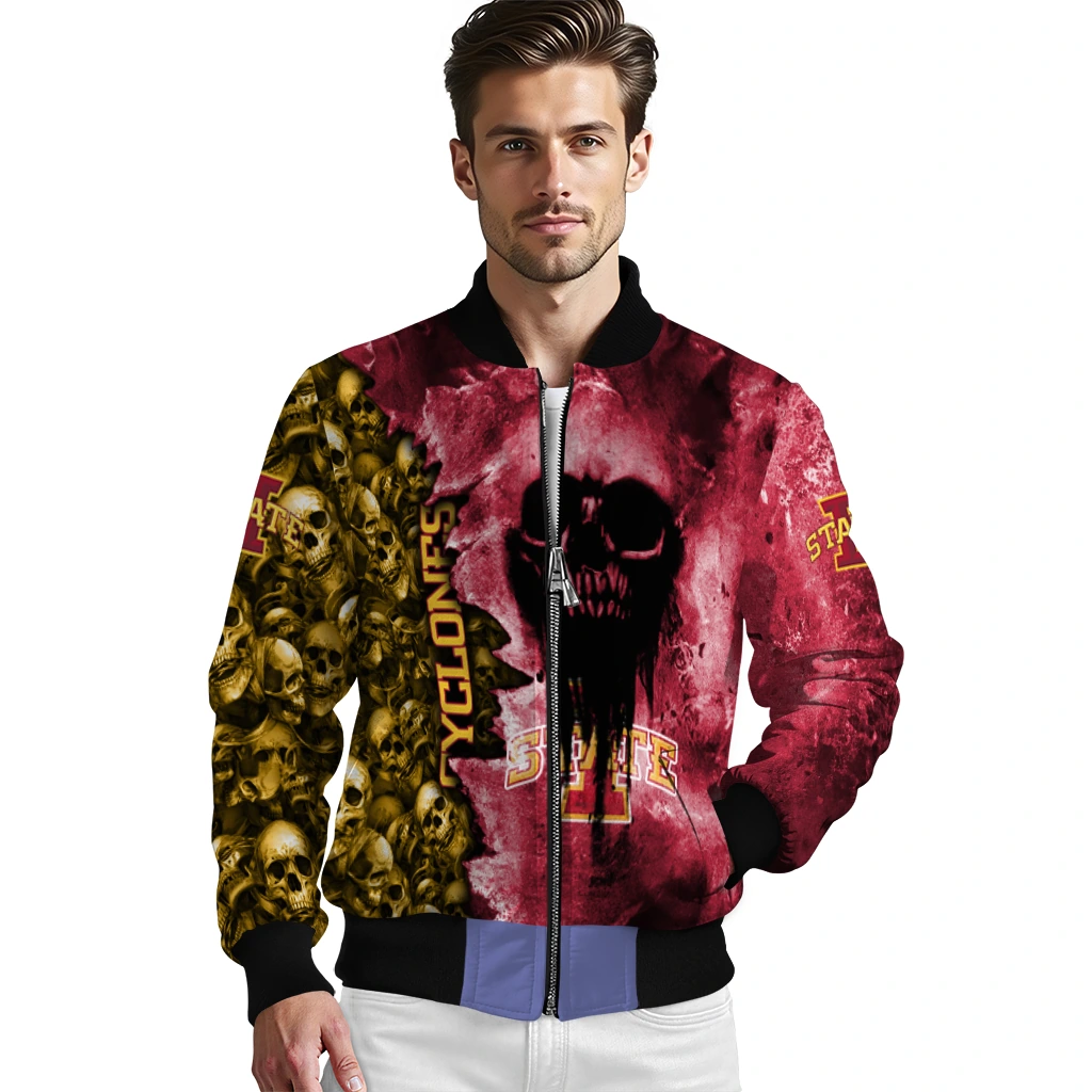 custom iowa state cyclones skull cluster red bomber jacket high quality custom iowa state cyclones skull cluster red bomber jacket high quality