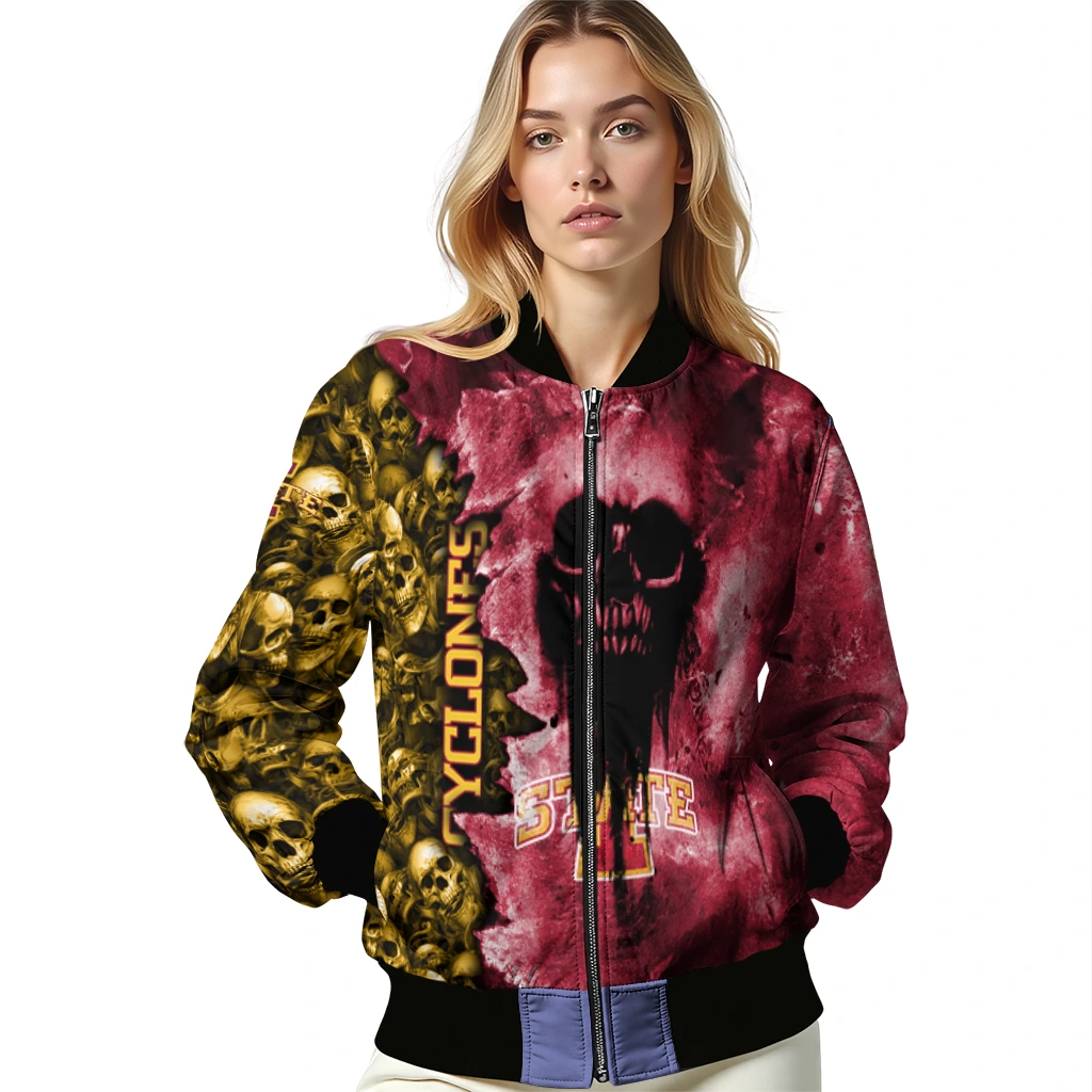 custom iowa state cyclones skull cluster red bomber jacket latest model custom iowa state cyclones skull cluster red bomber jacket latest model