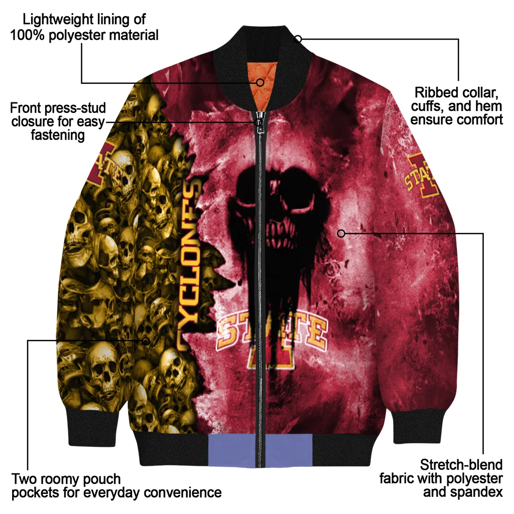 custom iowa state cyclones skull cluster red bomber jacket new arrival custom iowa state cyclones skull cluster red bomber jacket new arrival