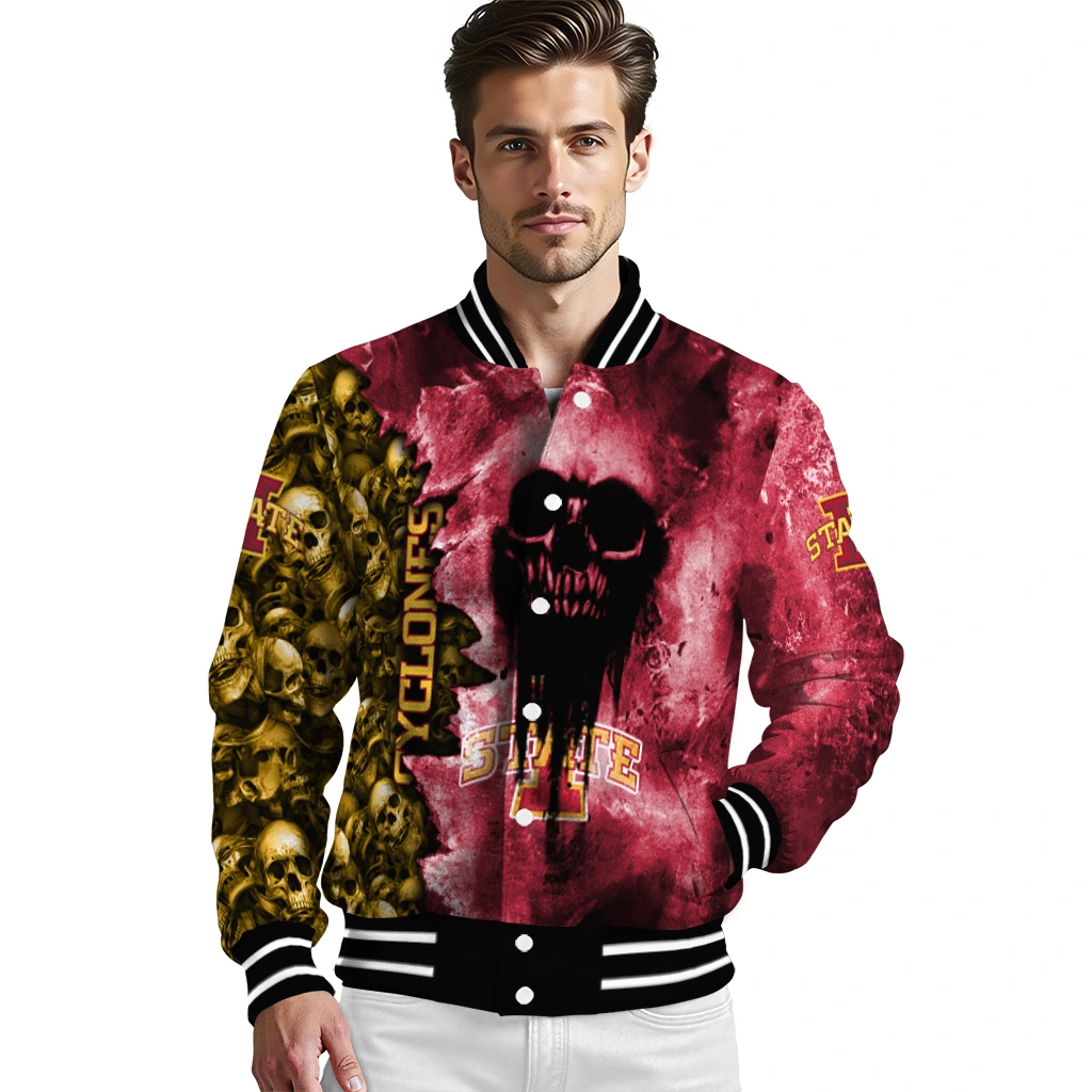 custom iowa state cyclones skull cluster red varsity jacket high quality custom iowa state cyclones skull cluster red varsity jacket high quality