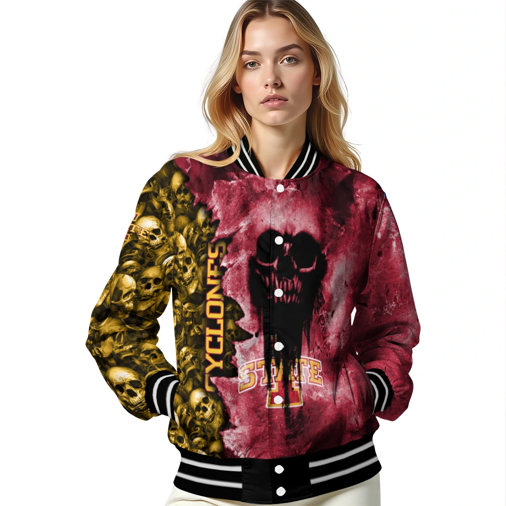 custom iowa state cyclones skull cluster red varsity jacket latest model custom iowa state cyclones skull cluster red varsity jacket latest model