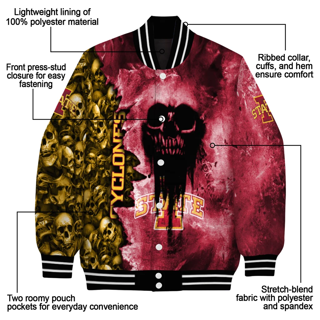 custom iowa state cyclones skull cluster red varsity jacket new arrival custom iowa state cyclones skull cluster red varsity jacket new arrival