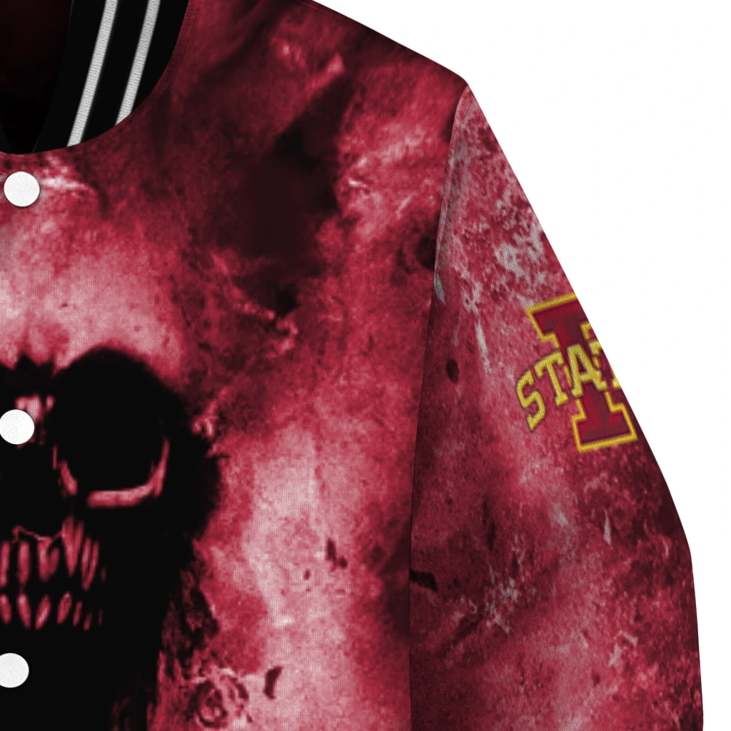 custom iowa state cyclones skull cluster red varsity jacket premium grade custom iowa state cyclones skull cluster red varsity jacket premium grade