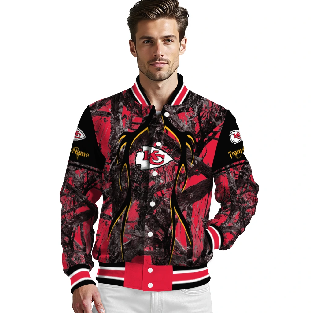 custom kansas city chiefs antlers motif red black varsity jacket high quality custom kansas city chiefs antlers motif red black varsity jacket high quality
