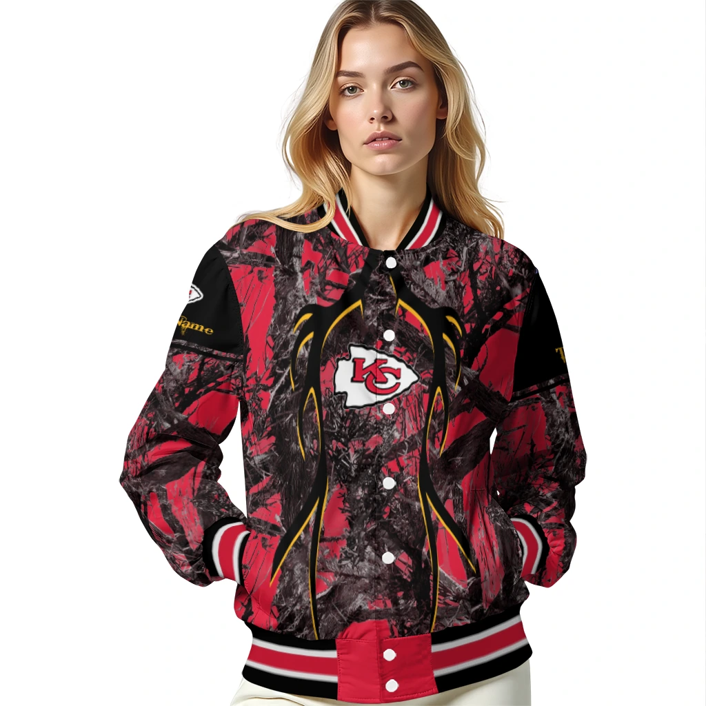 custom kansas city chiefs antlers motif red black varsity jacket latest model custom kansas city chiefs antlers motif red black varsity jacket latest model