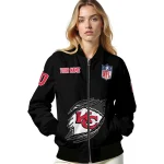 custom kansas city chiefs claw scratch black bomber jacket best selling