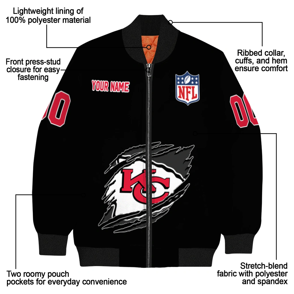 custom kansas city chiefs claw scratch black bomber jacket new arrival custom kansas city chiefs claw scratch black bomber jacket new arrival