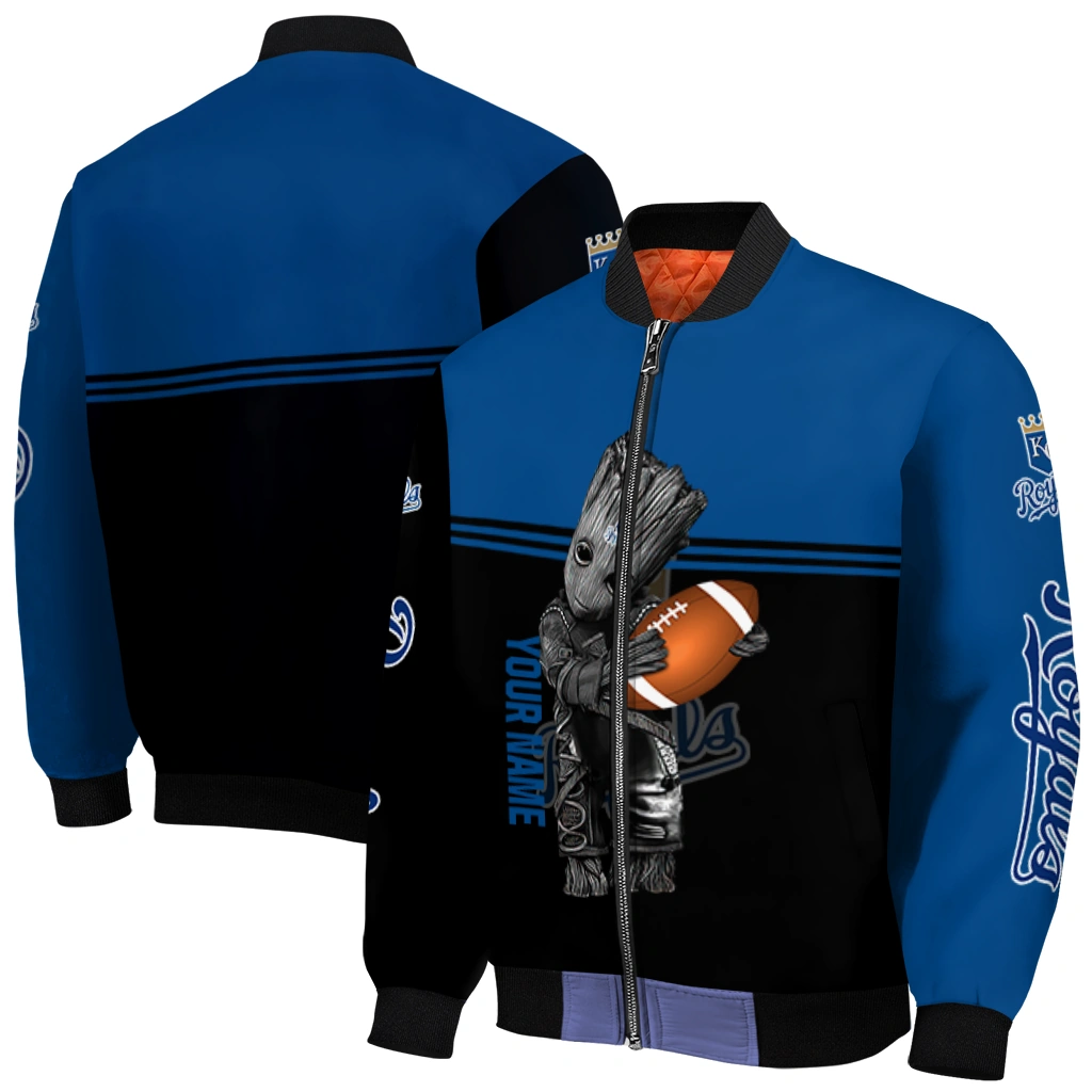 custom kansas city royals groot football royal blue black bomber jacket best selling custom kansas city royals groot football royal blue black bomber jacket best selling