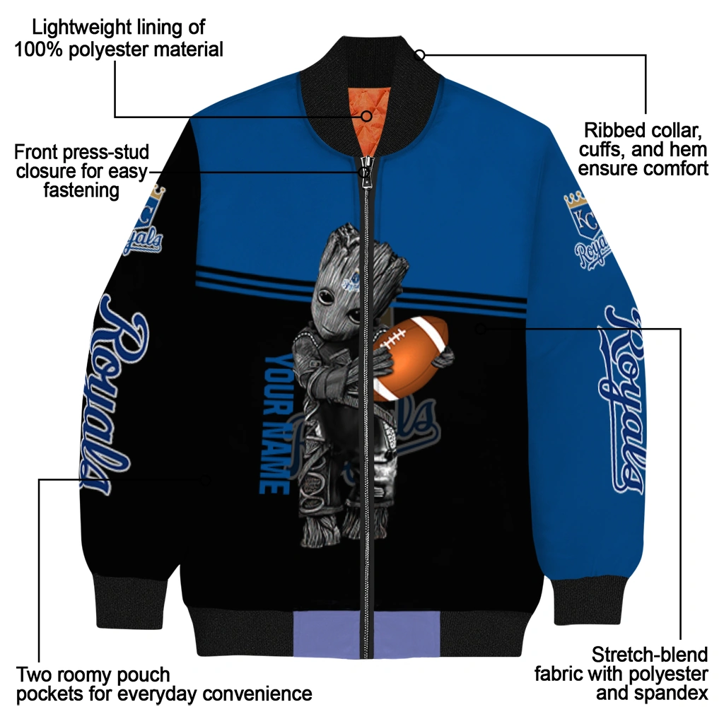 custom kansas city royals groot football royal blue black bomber jacket new arrival custom kansas city royals groot football royal blue black bomber jacket new arrival