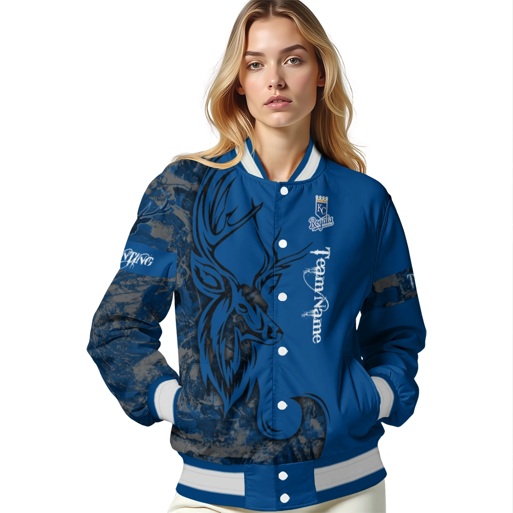custom kansas city royals tribal deer art royal blue varsity jacket latest model custom kansas city royals tribal deer art royal blue varsity jacket latest model