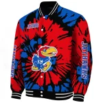 custom kansas jayhawks burst splatter blue varsity jacket best selling