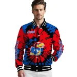 custom kansas jayhawks burst splatter blue varsity jacket best selling